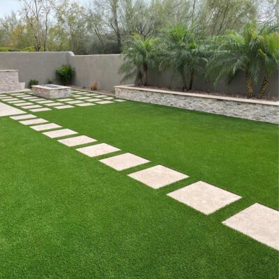 turf and pavers and trees