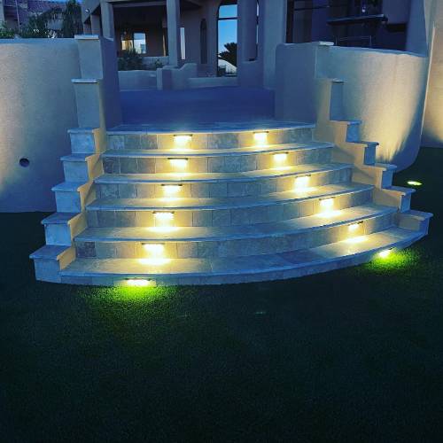 Backyard Stairs with Landscape Lights for Visibility