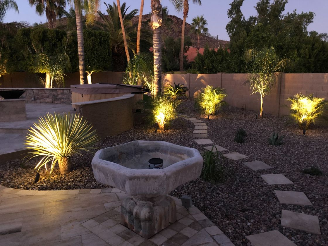 pavers landscaping water fountain backyard paradise arizona