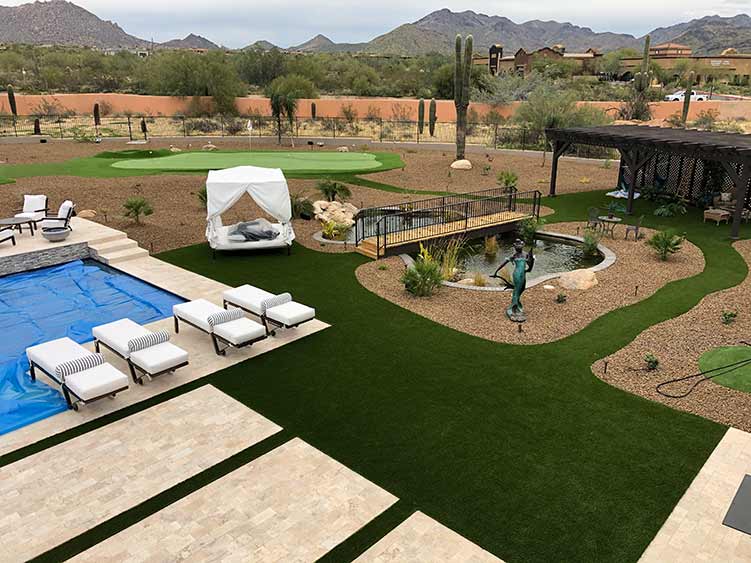 full upscale landscaping in Arizona desert backyard