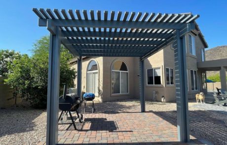 Backyard Sitting Area Paved & Covered with Wooden Pergola