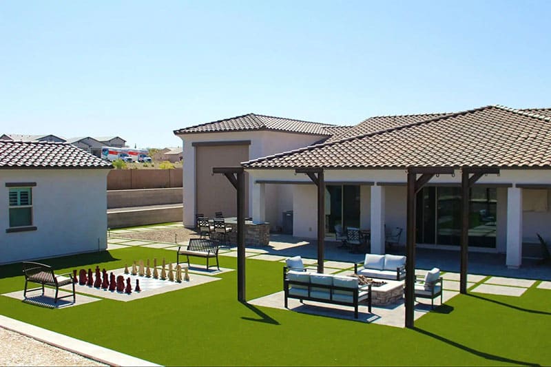 Custom chess and fire pit in Arizona backyard