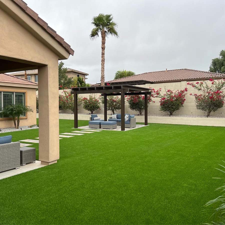 Phoenix artificial turf backyard with pergola