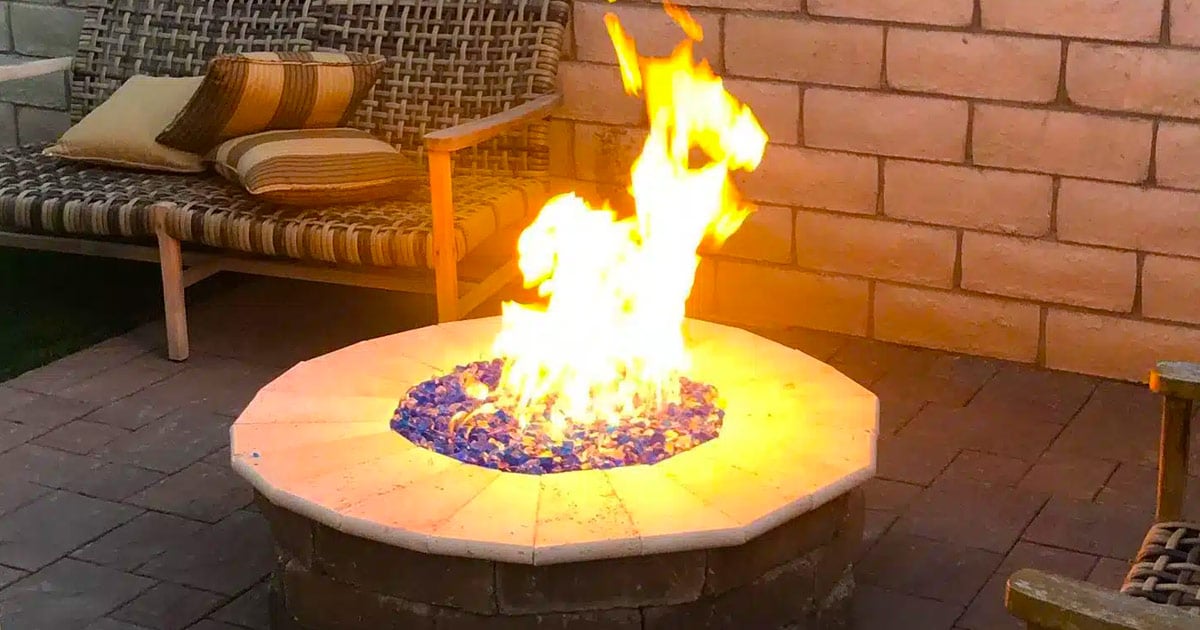 Round Fire Pit Central Arizona Yard with Large Yellow Flames