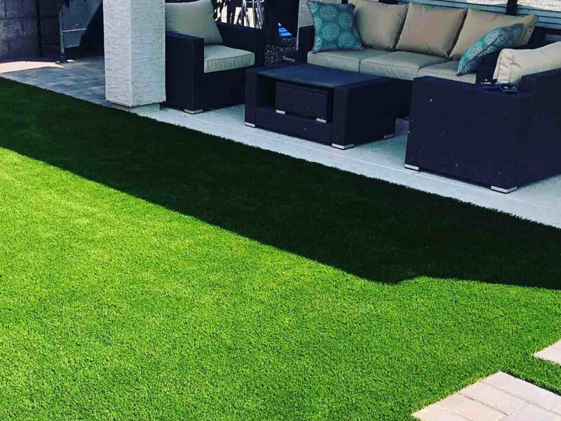 Newly Installed Faux Grass in Arizona Backyard