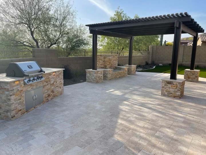 Outdoor Living Space With Water Feature Installed
