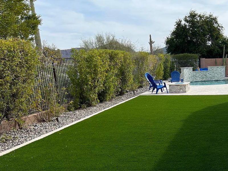 Recently Cleaned Faux Lawn in Backyard